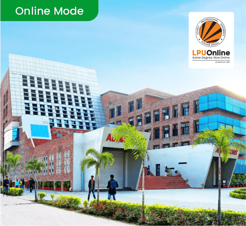 Lovely Professional University LPUOnline campus with “Online Mode” label for distance learning admissions