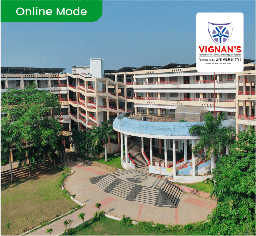 Vignan University campus with Online Mode label for distance education and online degree study