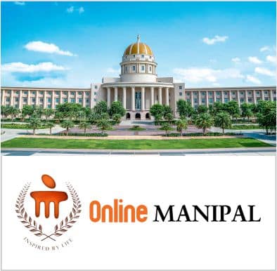 Online MANIPAL logo over campus building, showcasing Online learning for Distance Education courses