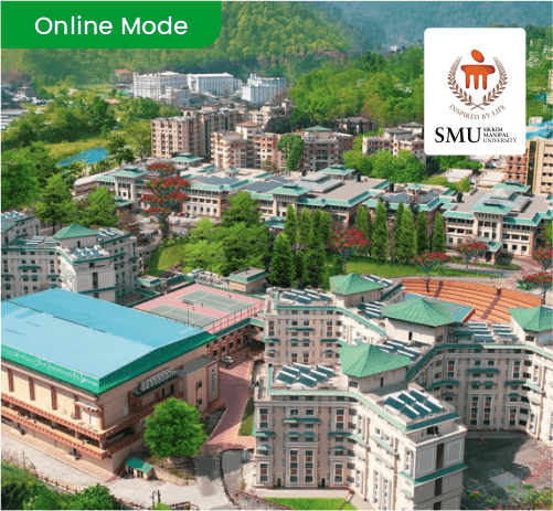 Online Mode aerial view of Sikkim Manipal University campus with SMU logo in corner